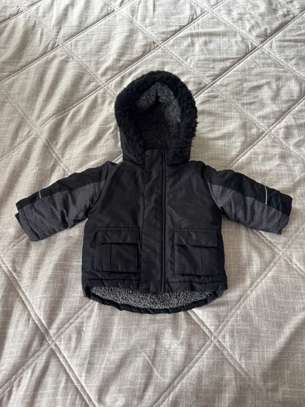 Primark Black and Gray Hooded Puffer Coat